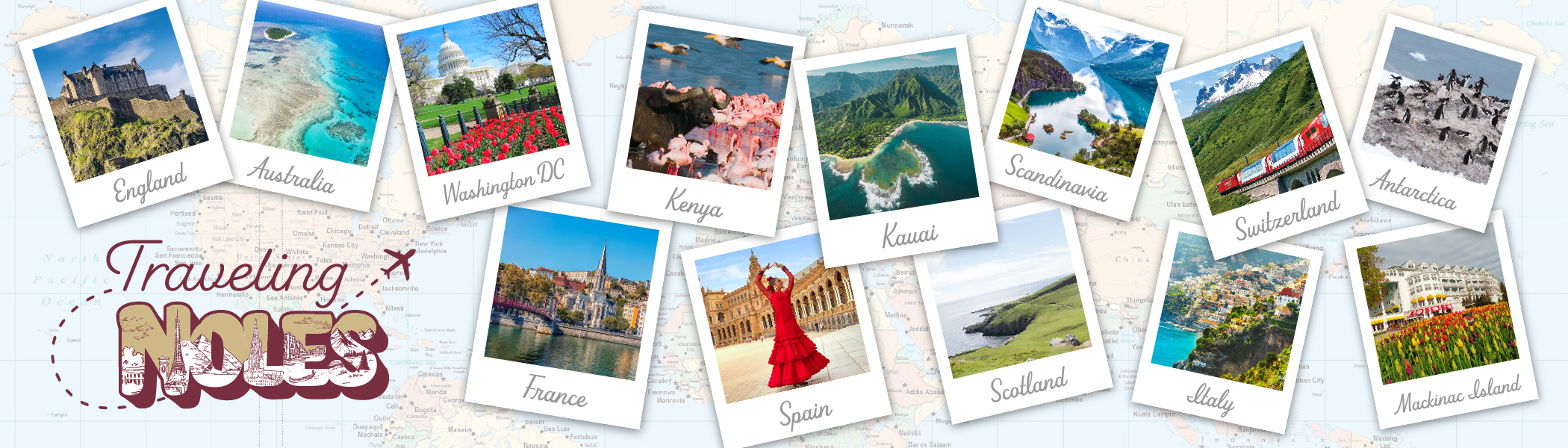 A collage of travel photos featured on the page below