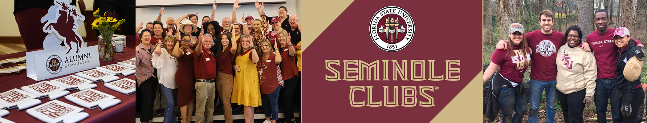 Seminole Clubs logo with pictures from past events