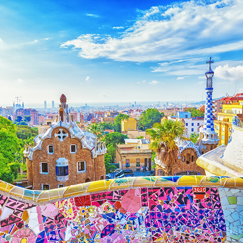 A colorful photo of a skyline