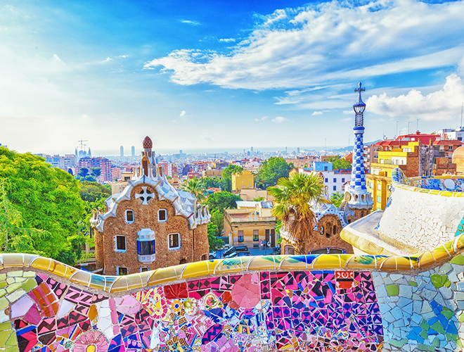 A colorful photo of a skyline